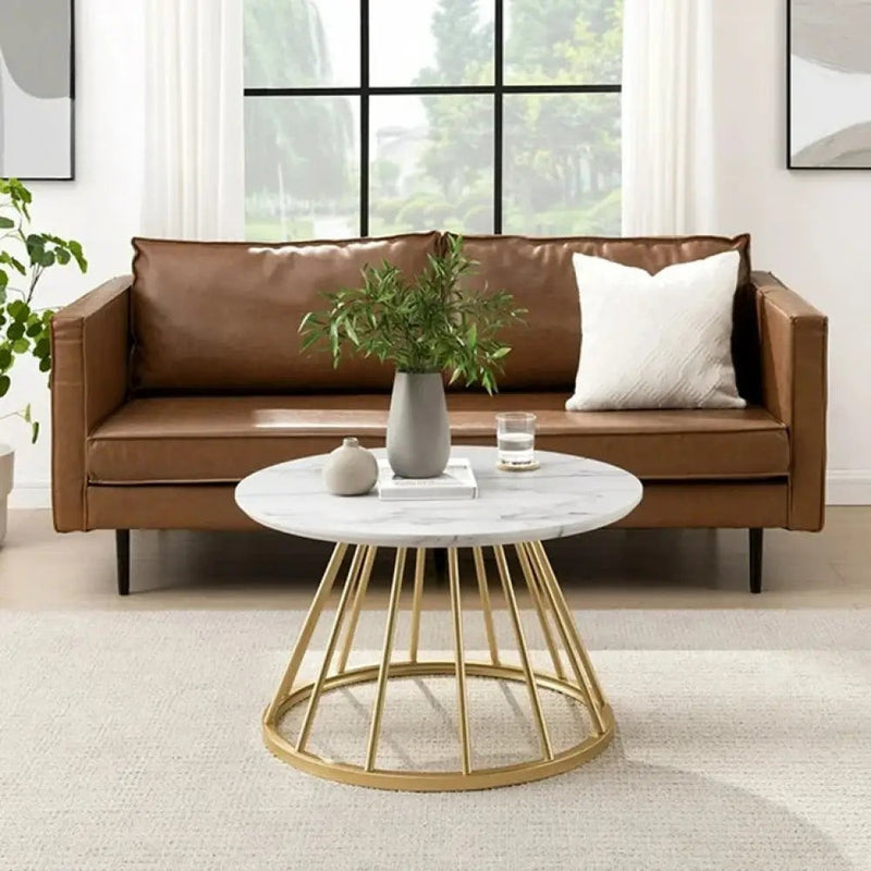 Sophisticated Marble Center Table with Golden Metal Frame