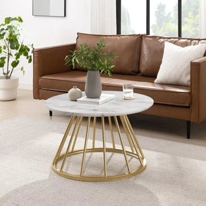 Sophisticated Marble Center Table with Golden Metal Frame