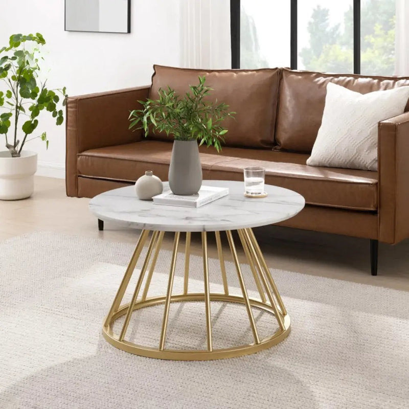 Sophisticated Marble Center Table with Golden Metal Frame