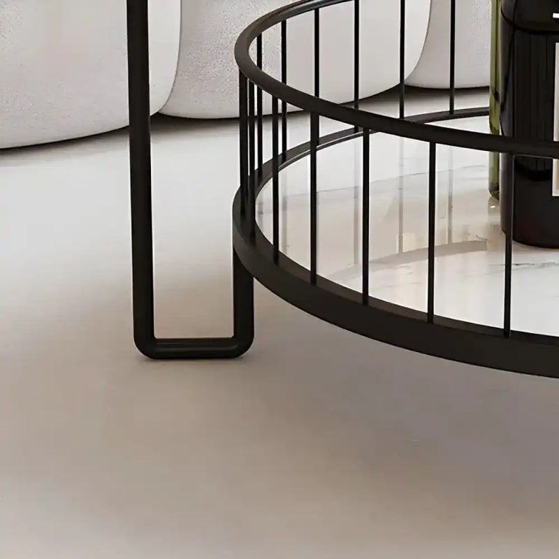Sophisticated Round Center Table with Marble top and Open Storage