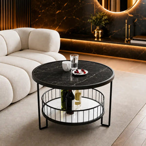 Sophisticated Round Center Table with Marble top and Open Storage