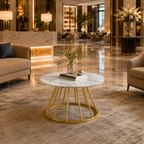 Sophisticated White Marble Center Table with Golden Metal Frame