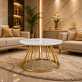 Sophisticated White Marble Center Table with Golden Metal Frame