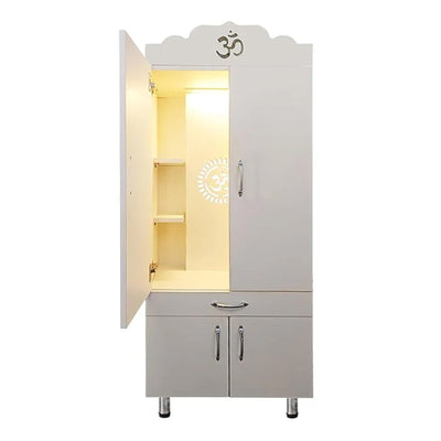 Space Saving Wooden Mandir with Om Doors & Storage Cabinet for Home