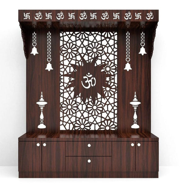 Spacious Wooden Pooja Mandir with Backlit Om Design and Storage