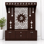 Spacious Wooden Pooja Mandir with Backlit Om Design and Storage