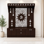 Spacious Wooden Pooja Mandir with Backlit Om Design and Storage
