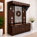 Spacious Wooden Pooja Mandir with Backlit Om Design and Storage