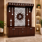 Spacious Wooden Pooja Mandir with Backlit Om Design and Storage
