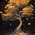Sparkling Golden Tree of Life Floating Frame Crystal Wall Painting Set of 3