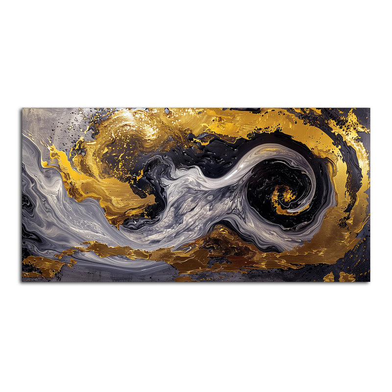 Spectacular Dark Black and Golden Abstract Wooden Wall Painting