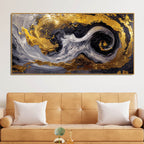Spectacular Dark Black and Golden Abstract Wooden Wall Painting