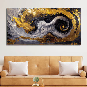 Spectacular Dark Black and Golden Abstract Wooden Wall Painting
