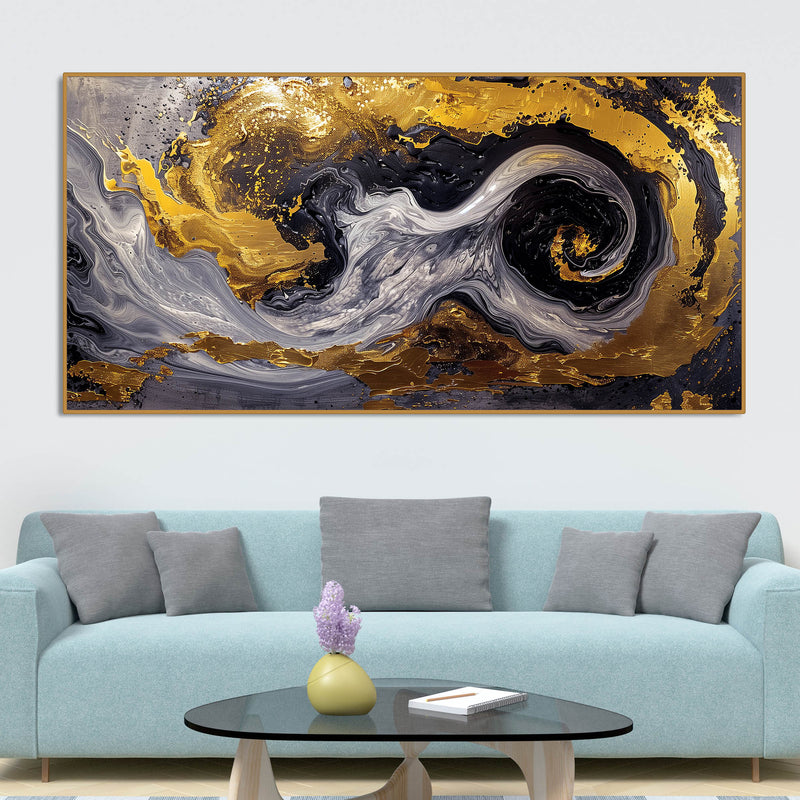 Spectacular Dark Black and Golden Abstract Wooden Wall Painting