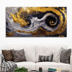 Spectacular Dark Black and Golden Abstract Wooden Wall Painting