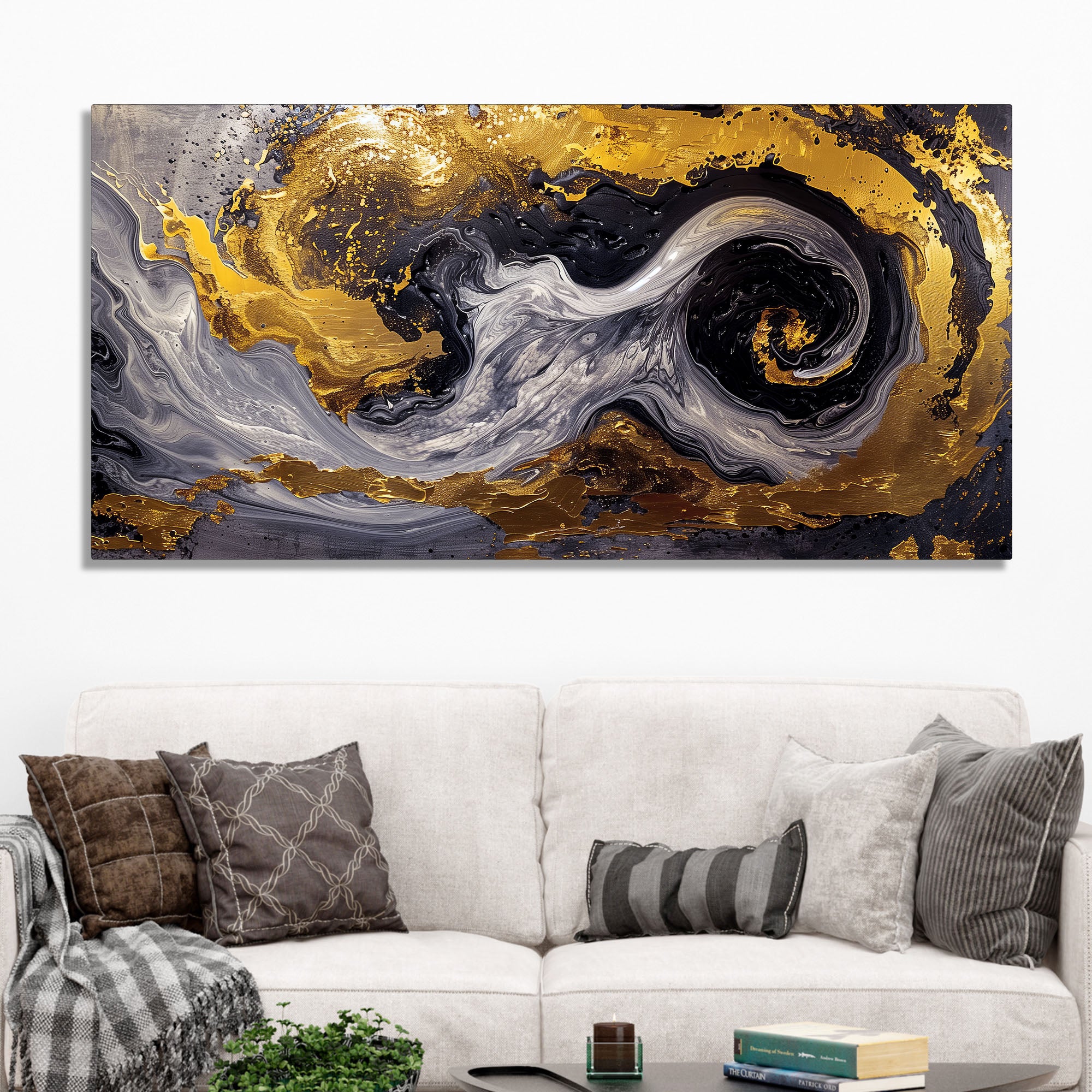 Spectacular Dark Black and Golden Abstract Wooden Wall Painting