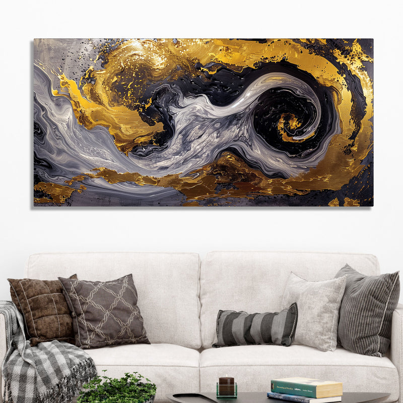 Spectacular Dark Black and Golden Abstract Wooden Wall Painting