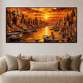 Spiritual Banaras Ghat Boat Scene Canvas Painting for Wall Decor