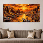 Spiritual Banaras Ghat Boat Scene Canvas Painting for Wall Decor