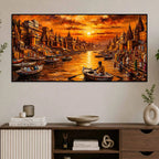 Spiritual Banaras Ghat Boat Scene Canvas Painting for Wall Decor