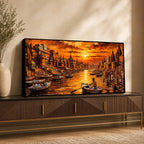 Spiritual Banaras Ghat Boat Scene Canvas Painting for Wall Decor