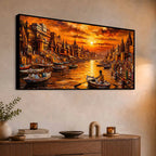 Spiritual Banaras Ghat Boat Scene Canvas Painting for Wall Decor