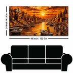 Spiritual Banaras Ghat Boat Scene Canvas Painting for Wall Decor