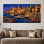 Spiritual Banaras Ghats Evening Scene Painting for Hallway Decor