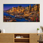 Spiritual Banaras Ghats Evening Scene Painting for Hallway Decor