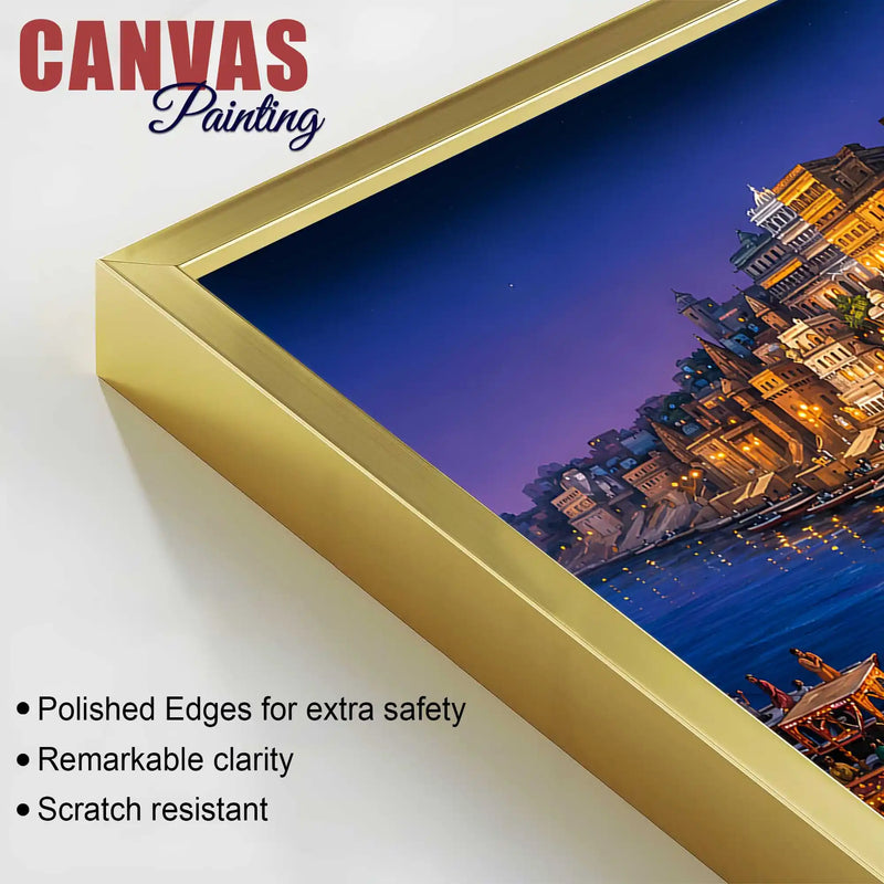 Spiritual Banaras Ghats Evening Scene Painting for Hallway Decor