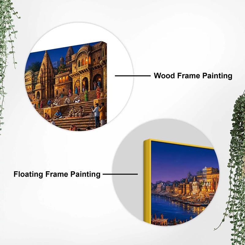 Spiritual Banaras Ghats Evening Scene Painting for Hallway Decor