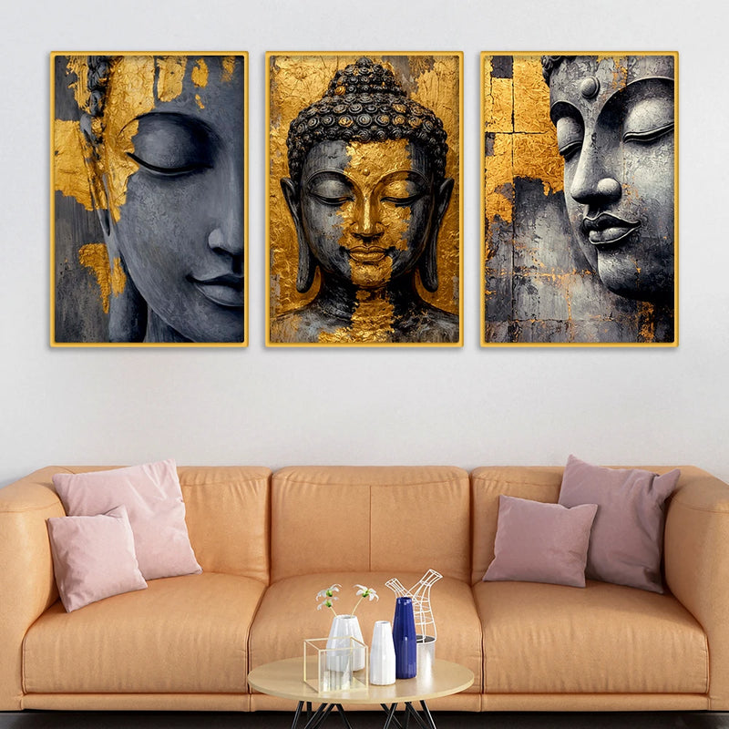 Spiritual Buddha Canvas Wall Painting Set of Three for Home