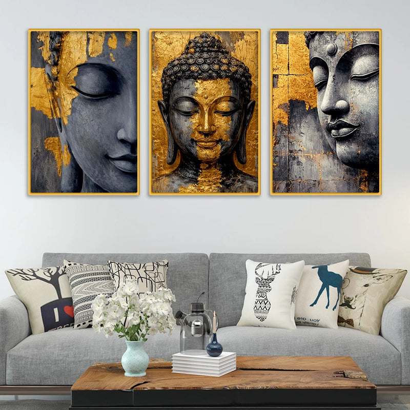 Spiritual Buddha Canvas Wall Painting Set of Three for Home