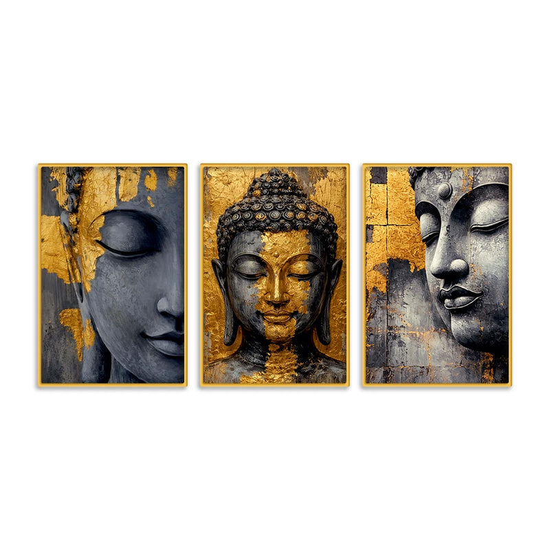 Spiritual Buddha Canvas Wall Painting Set of Three for Home