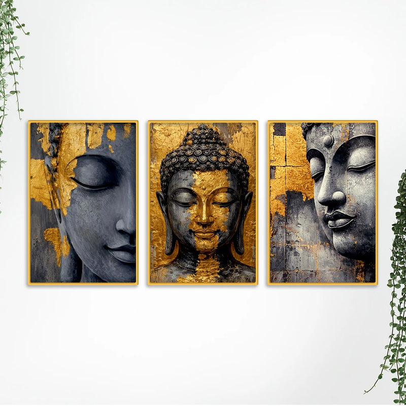 Spiritual Buddha Canvas Wall Painting Set of Three for Home