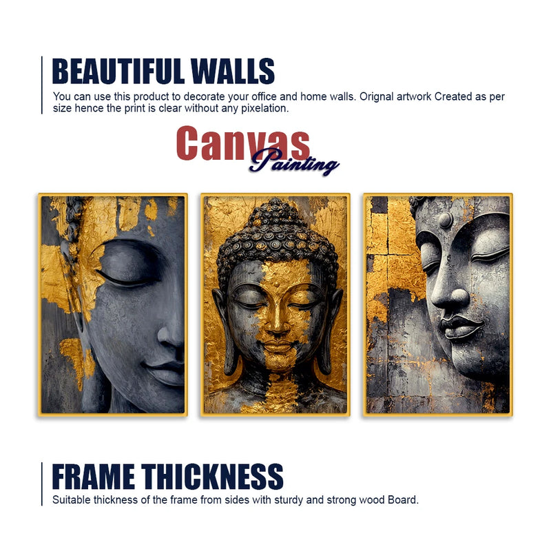 Spiritual Buddha Canvas Wall Painting Set of Three for Home