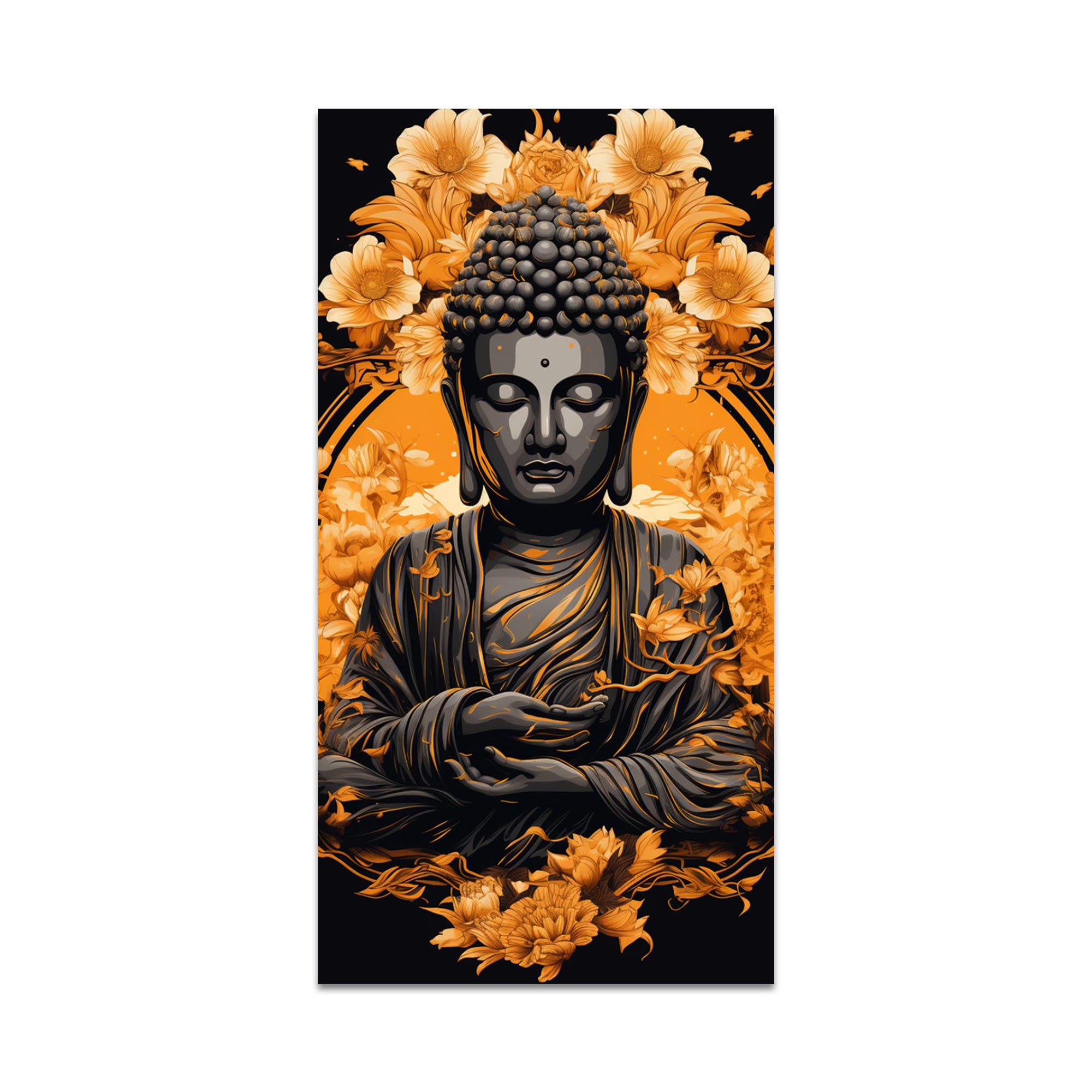 Spiritual Buddha Statue with Flowers Floral Art Canvas Wall Painting