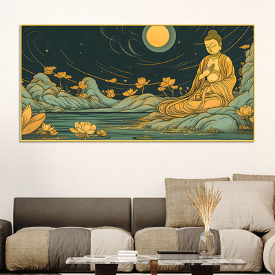 spiritual-buddha-wall-painting-with-lotus-moonlight-scene