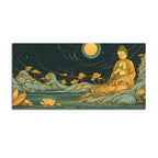 Spiritual Buddha Wall Painting with Lotus & Moonlight Scene