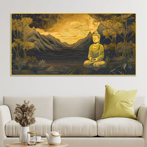 Spiritual Buddha Wall Painting with Mountain & Nature Design