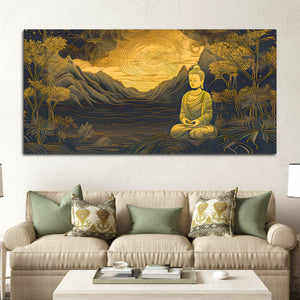 Spiritual Buddha Wall Painting with Mountain & Nature Design