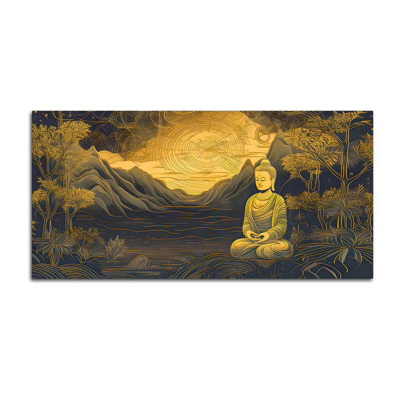Spiritual Buddha Wall Painting with Mountain & Nature Design