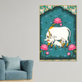 spiritual-cow-and-calf-lotus-garden-canvas-wall-painting