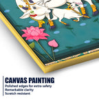 Spiritual Cow and Calf Lotus Garden Canvas Wall Painting