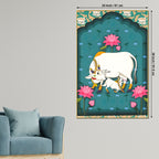 Spiritual Cow and Calf Lotus Garden Canvas Wall Painting