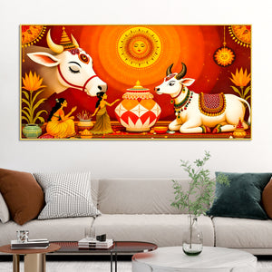 Spiritual Cow Ritual Wall Painting | Positive Energy Home Decor
