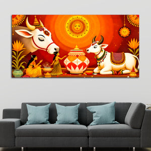Spiritual Cow Ritual Wall Painting | Positive Energy Home Decor