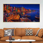 Spiritual Ganga Aarti Ceremony Canvas Painting for Wall Decor