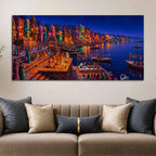 Spiritual Ganga Aarti Ceremony Canvas Painting for Wall Decor