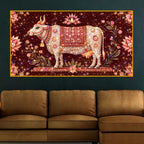 Spiritual Gau Mata Blessing Art Crystal Glass Wall Painting for Peaceful Home Ambience